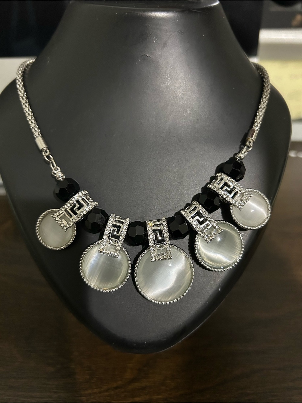 Silver & Black Disc Statement Necklace - Women Jewelry